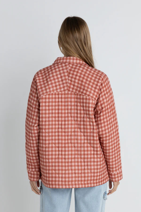 Lola check quilted jacket - peach gingham