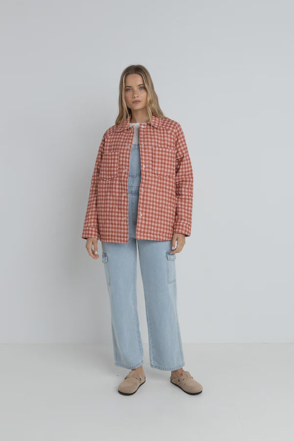 Lola check quilted jacket - peach gingham