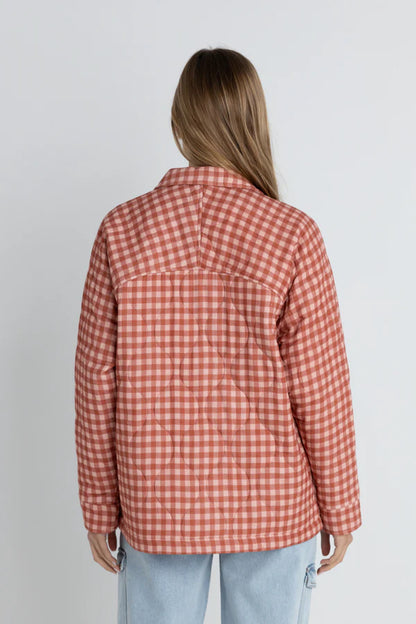 Lola check quilted jacket - peach gingham
