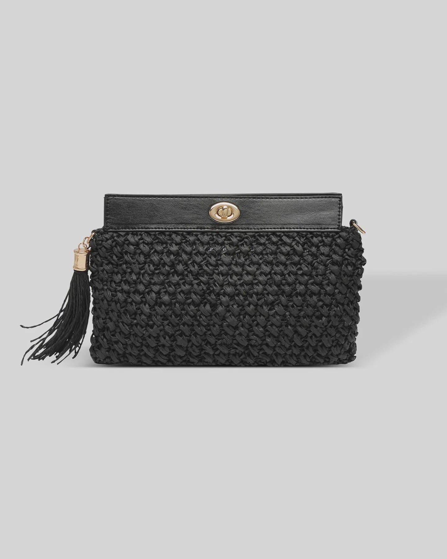 Fern raffia clutch - black