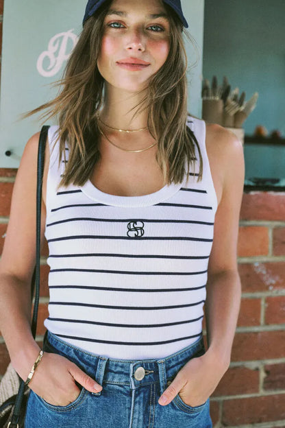 Ceres life / rib scoop stripe tank - white/navy