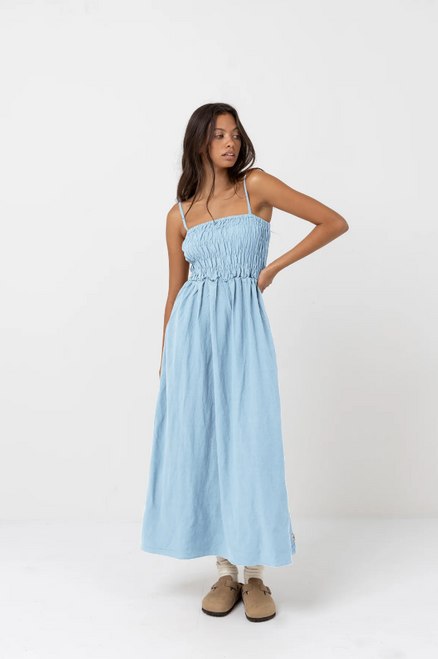 Classic shirred midi dress - blue