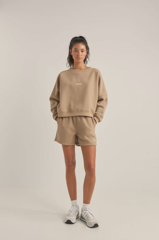 Logo crew neck fleece - taupe